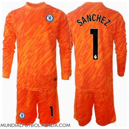 Camiseta Chelsea Robert Sanchez #1 Portero Primera Equipación Replica 2024-25 para niños mangas largas (+ Pantalones cortos)